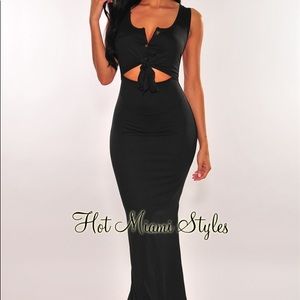 Hot Miami Styles Black Cut Out Tie Up Maxi Dress